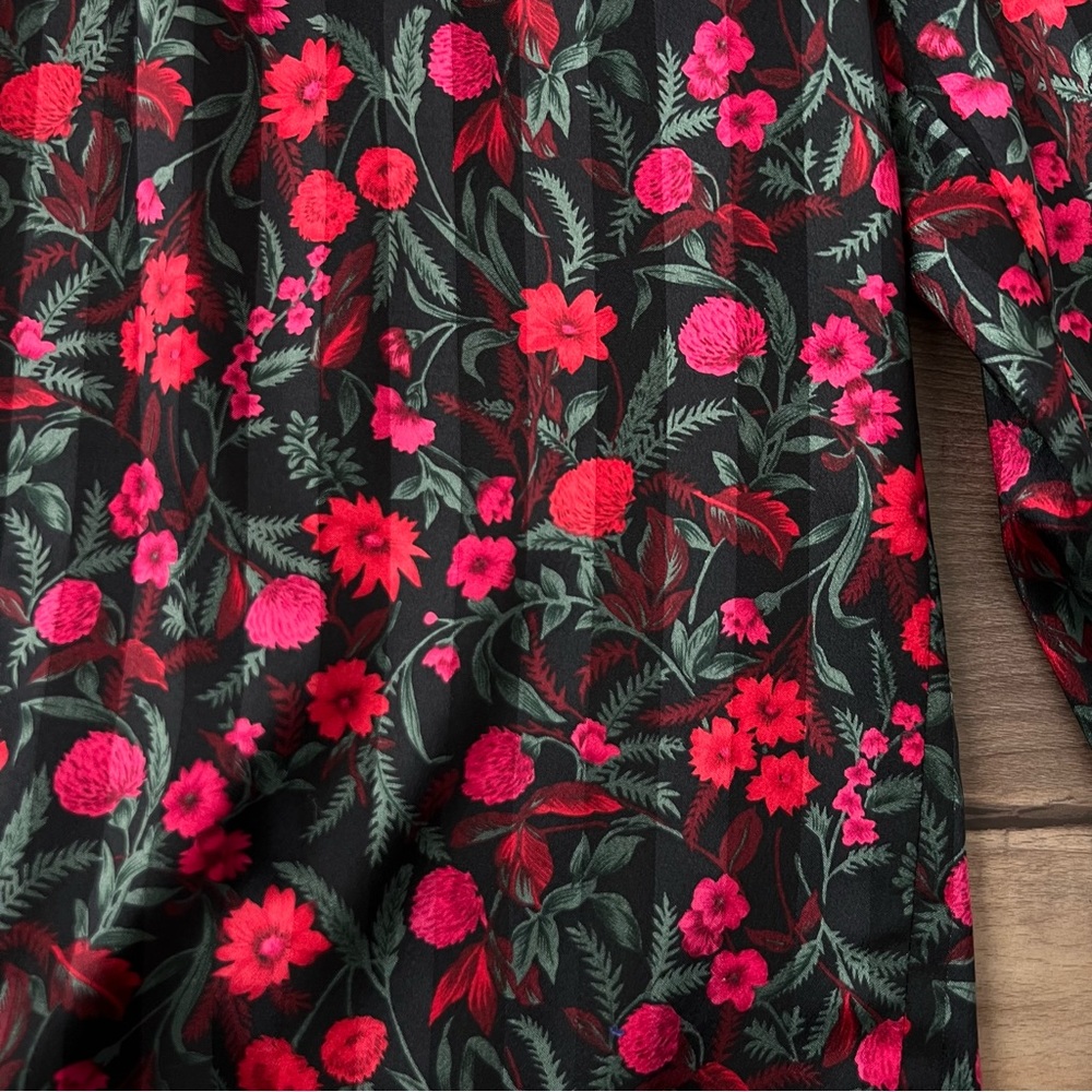 Vintage Dana Alexander Floral Button Down Long Sleeve Blouse Black Red Sz 14 - Picture 8 of 8